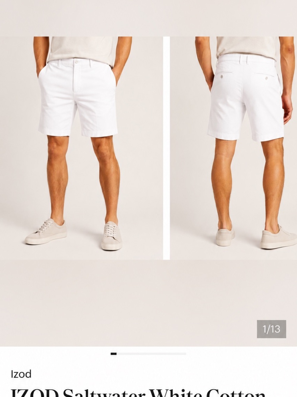 IZOD Saltwater White Cotton Chino Shorts Men’s Size 36